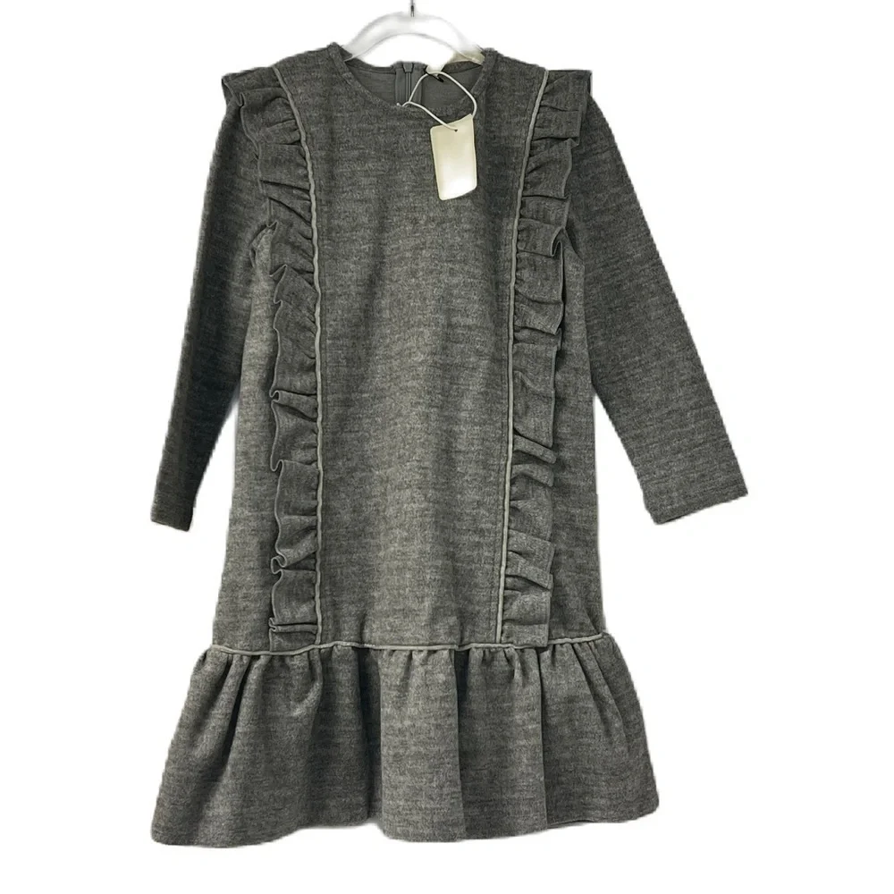 NWT Lilou Gray Girls Ruffle Long Sleeve Dress Size 7